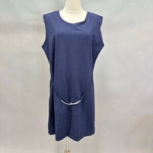 Vintage Navy Tunic Top‎ Sleeveless Silver Belt Accent Retro Minimalist Size 18W